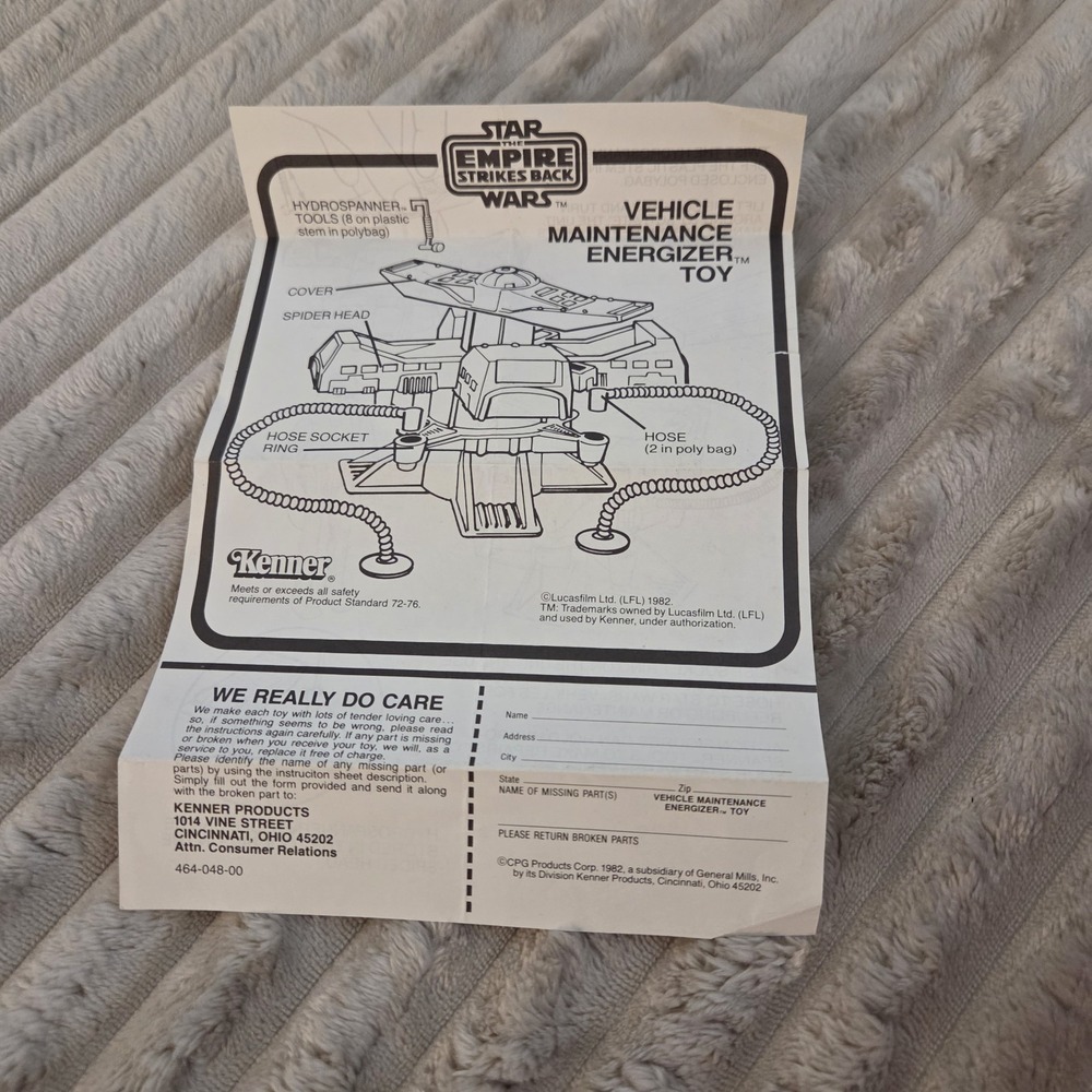 1982 Vintage Star Wars VEHICLE MAINTENANCE ENERGIZER INSTRUCTIONS Original